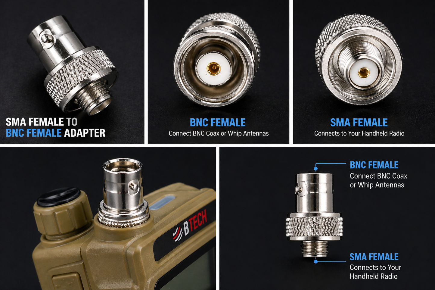 SMA Female to BNC Female Adapter for Handheld Radios | Baofeng, BTECH, AnyTone Upgrade
