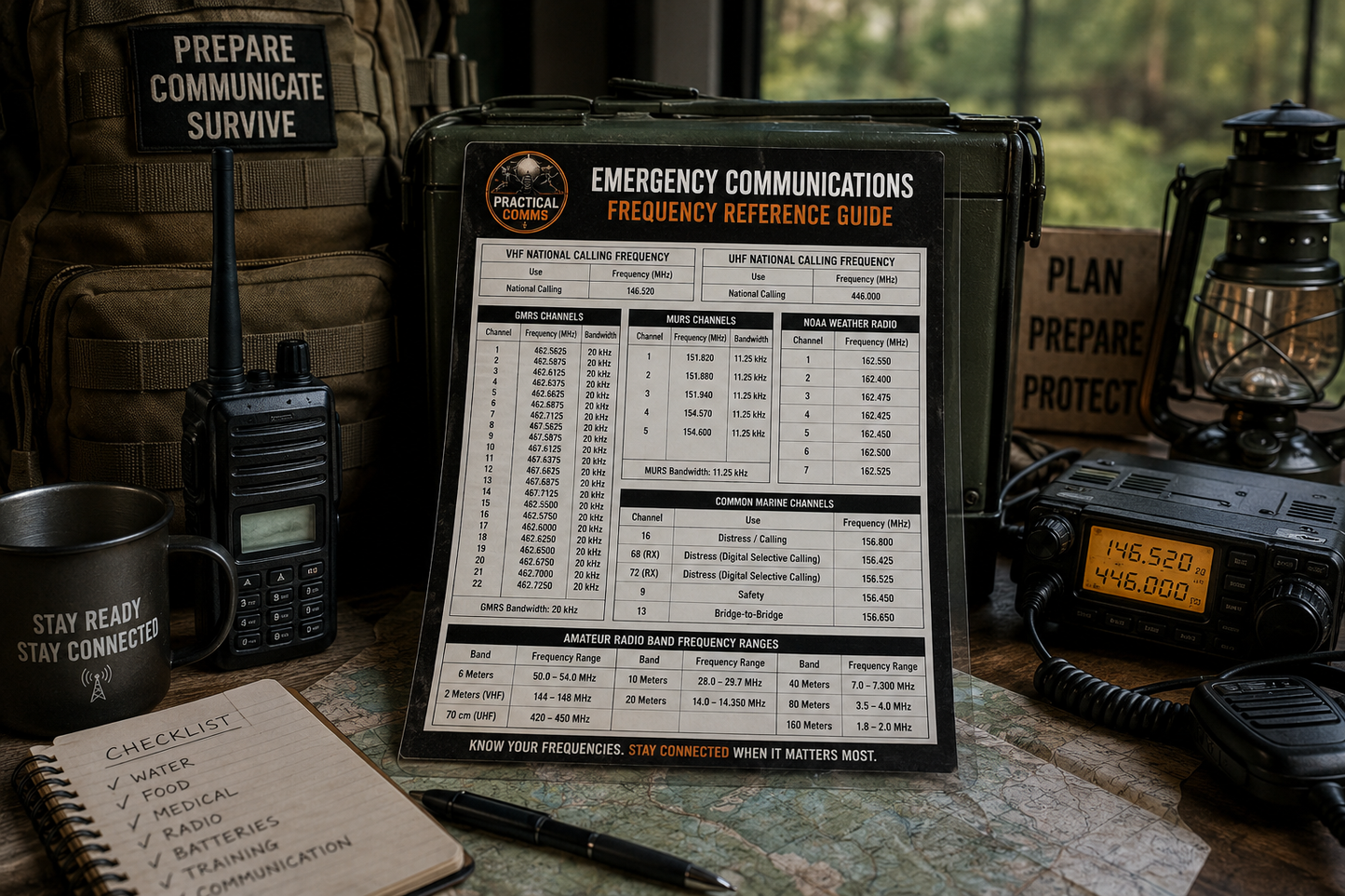 Emergency Communications Frequency Reference Guide (GMRS, MURS, NOAA, Marine & Ham Radio) – PDF Download