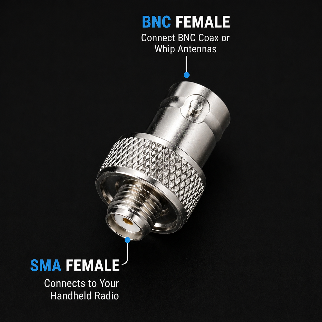 SMA Female to BNC Female Adapter for Handheld Radios | Baofeng, BTECH, AnyTone Upgrade